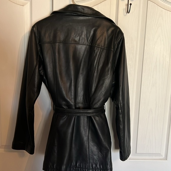 Euro Reaction super soft black belted lined leather jacket Lg - Picture 5 of 7